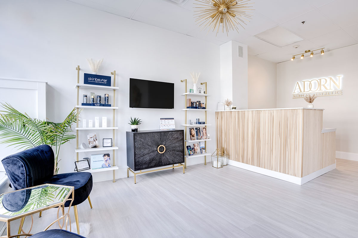 Reception area of Adorn Medspa in North Andover where Sculptra treatments are provided